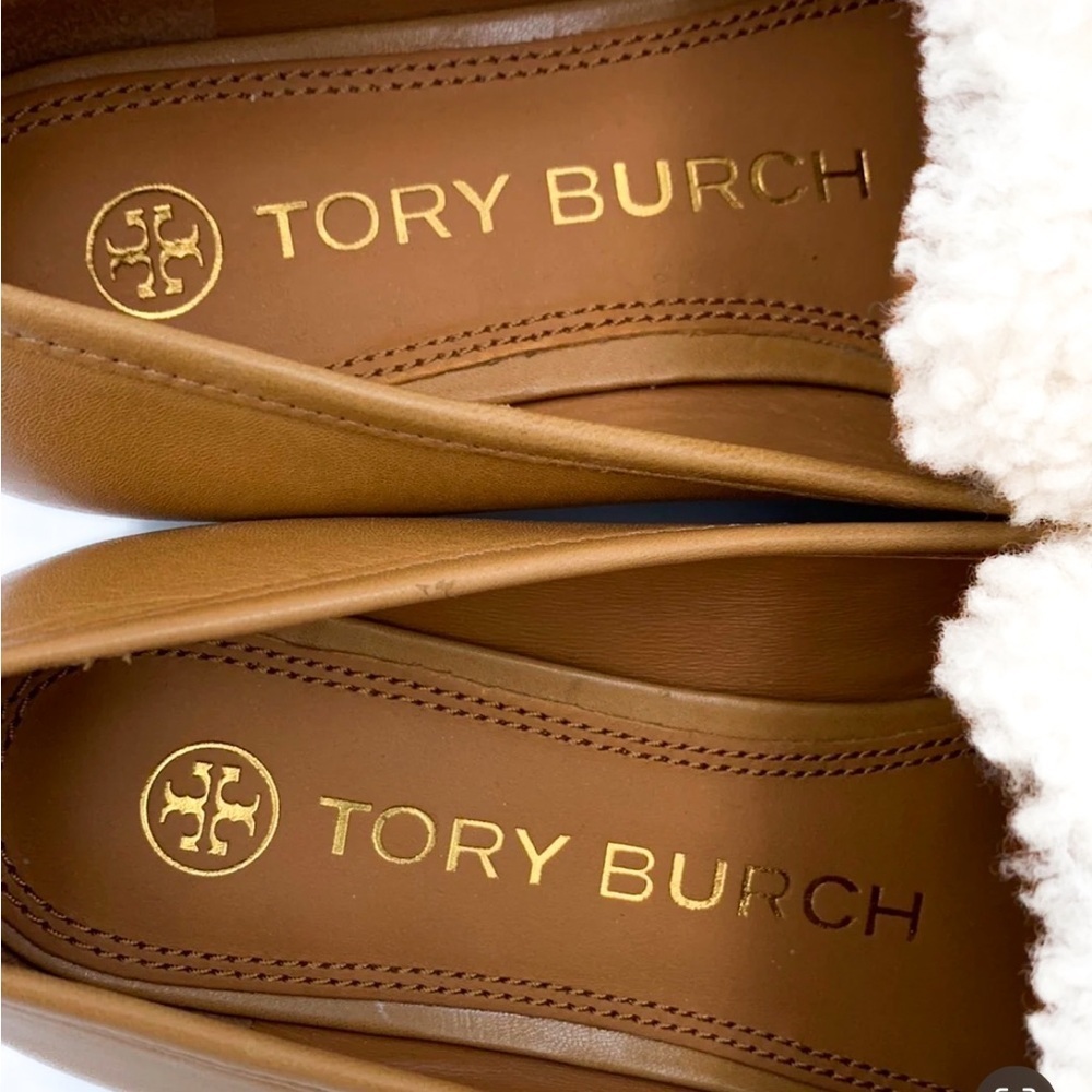Tory Burch Jessa Shearling Tan Beige Loafer Flats 6 - Picture 5 of 6